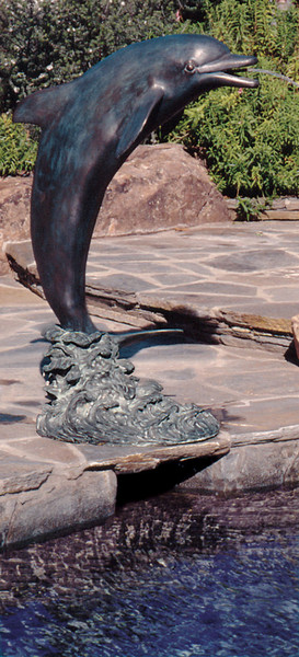 Lone Dolphin Piped Water Feature Statue Bronze Spouting Pond